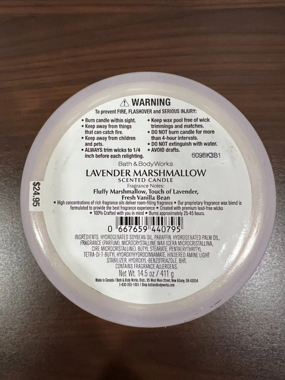 Bath and Body Works Lavender Marshmallow 3-Wick Candle NEW